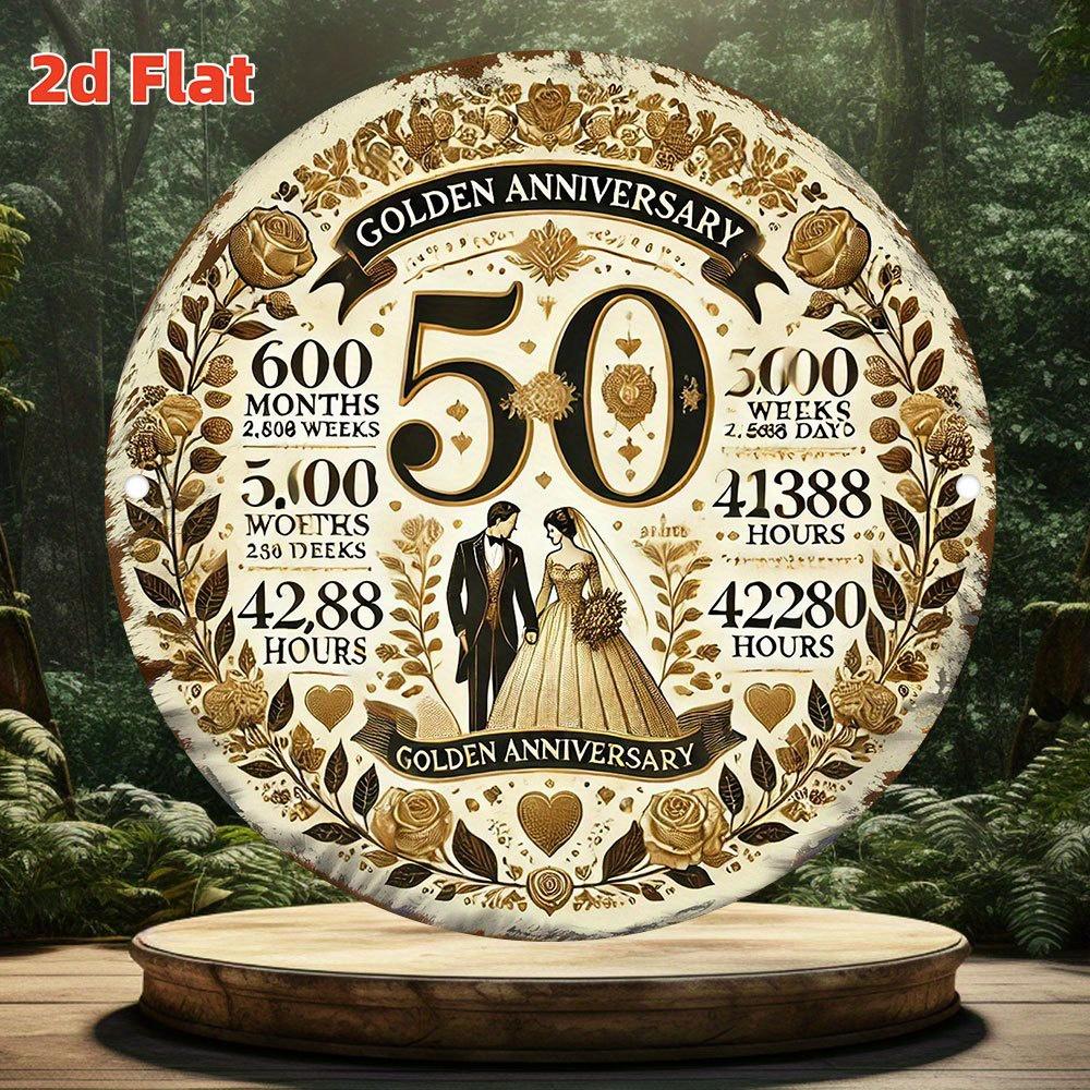 D Flat Golden Anniversary th Wedding Anniversary Metal Sign Hours ( Months Weeks Hours) 20x20cm(8x8inch)