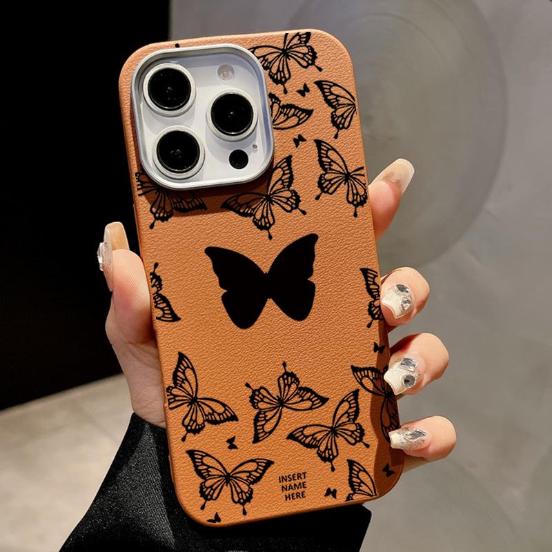 Leather Texture Silicone Case For iPhone 16 16e 15 Pro Max 14 13 12 11 ShockProof Butterfly Magnetic Soft Case Cover