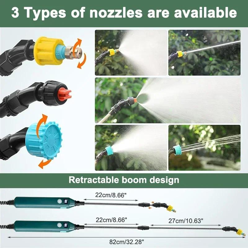 2400mAh High Pressure Electric Garden Sprayer Rechargeable Portable with 3 Adjustable Nozzles for Lawn Plants Irrigation