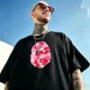 T-shirt Unisexe Coton Noir Camouflage Rose Visage d'Animal Impression Dos Manches Courtes T-shirt Décontracté Hip Hop Str