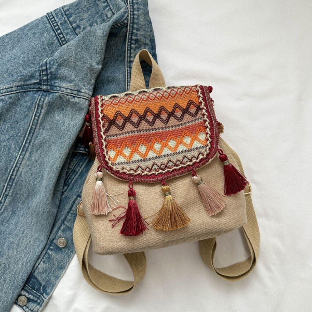 Small School Bag Ethnic Style Backpack Tassel Embroidery School Bag Ladies/Girls