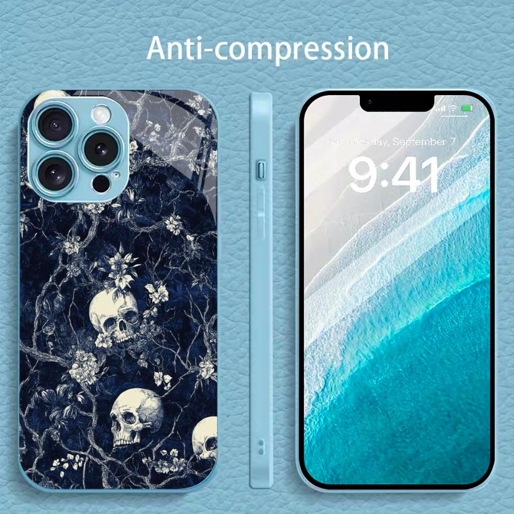 Trendy Skull & Botanical mobile phones Glass phone case for iphone 17 pro max cover for iPhone 17 16 15 14 13 12 11pm Pro Plus