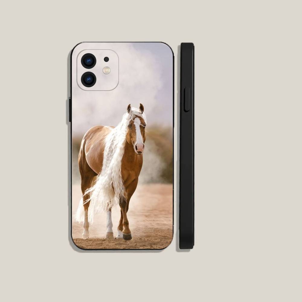 Fine horse Phone Case For iPhone16,15,14,13,12,11,Plus,Pro Max,XS,X,XR,SE,Mini,8,7 Soft Silicone Black Cover