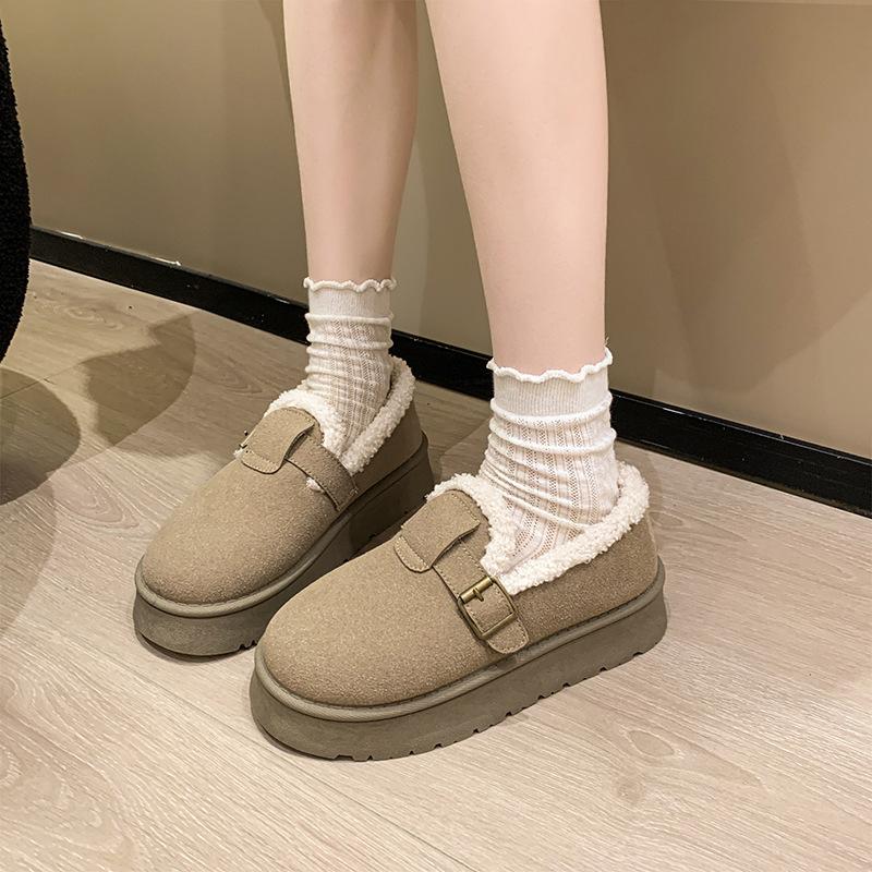 Autumn and winter new casual toe cotton slippers women's platform sole plush warm wool cotton shoes