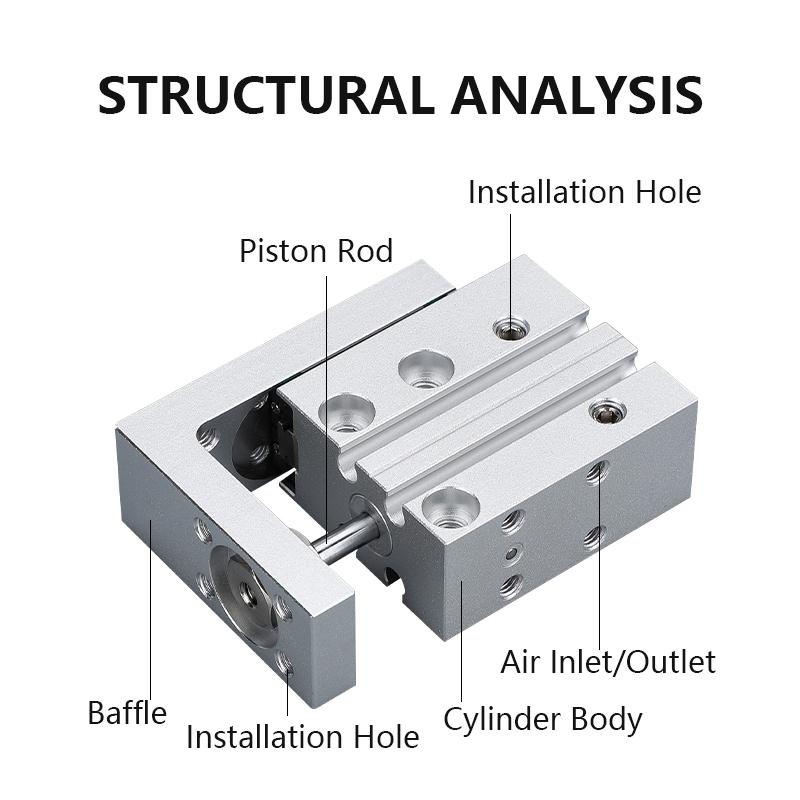 MXH6 MXH10 MXH16 MXH20 Rail Cylinder  Precision Pneumatic Air Linear Side Rail Guide Rod Cylinder