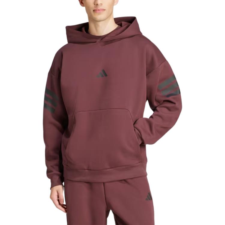 adidas Future Icons Sportswear Striped Hooded Pullover Long Sleeve Sweatshirt Men Sweatshirt Aurora-Red Ruby JD4857