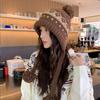 New Fair Isle style knitted hat for women, autumn and winter warm woolen hat, cold-proof ear protection hat for cycling, face-slimming Lei Feng hat