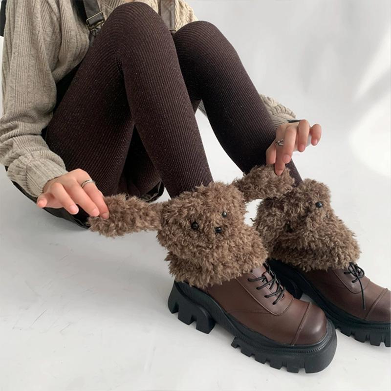 

1 пара Плюшевые гетры для девочки, милые мультяшные носки до середины икры с забавным рисунком собаки, гетры для ног, гетры для лодыжек темный кофе