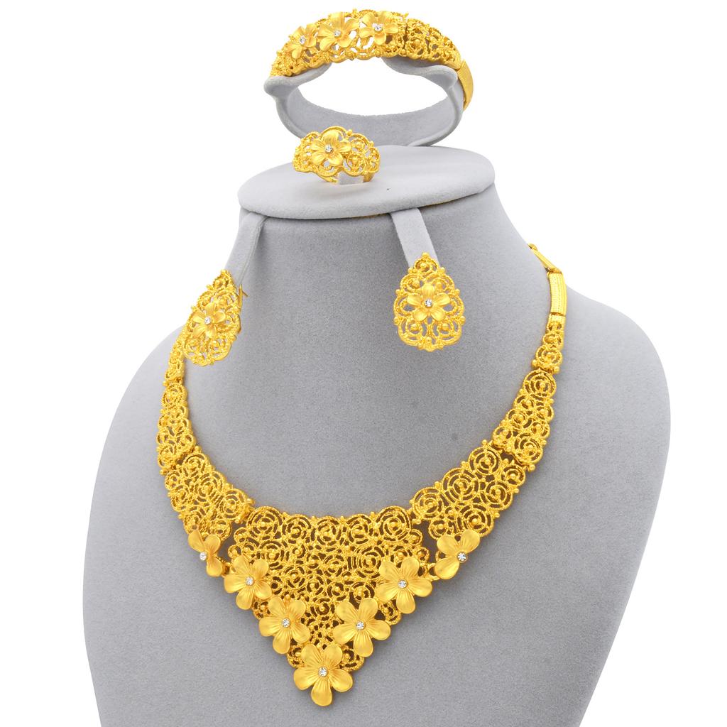 2026 Pakistan Jewelry Middle East Dubai 24k Wedding Bridal Gift Four-piece Set Spot