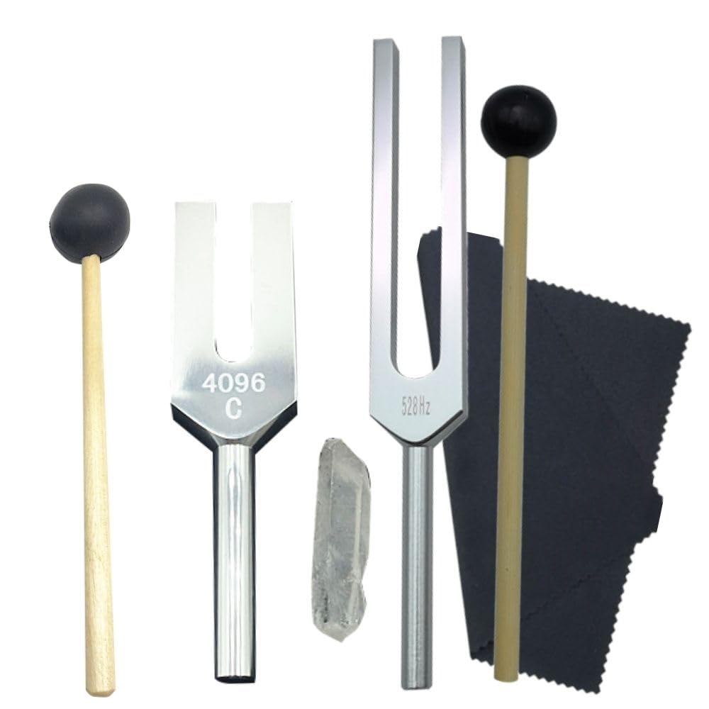 PLEAVIT Tuning Fork Crystal Tuner, 528Hz4096Hz Set, Healing, Meditation, Quartz Mallet, with Pouch