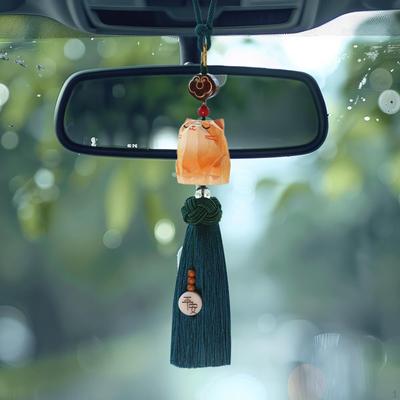 Ciondolo Specchietto Retrovisore Auto Decorazione da Appendere per Auto Simpatico Gatto Arancione Decorazione per