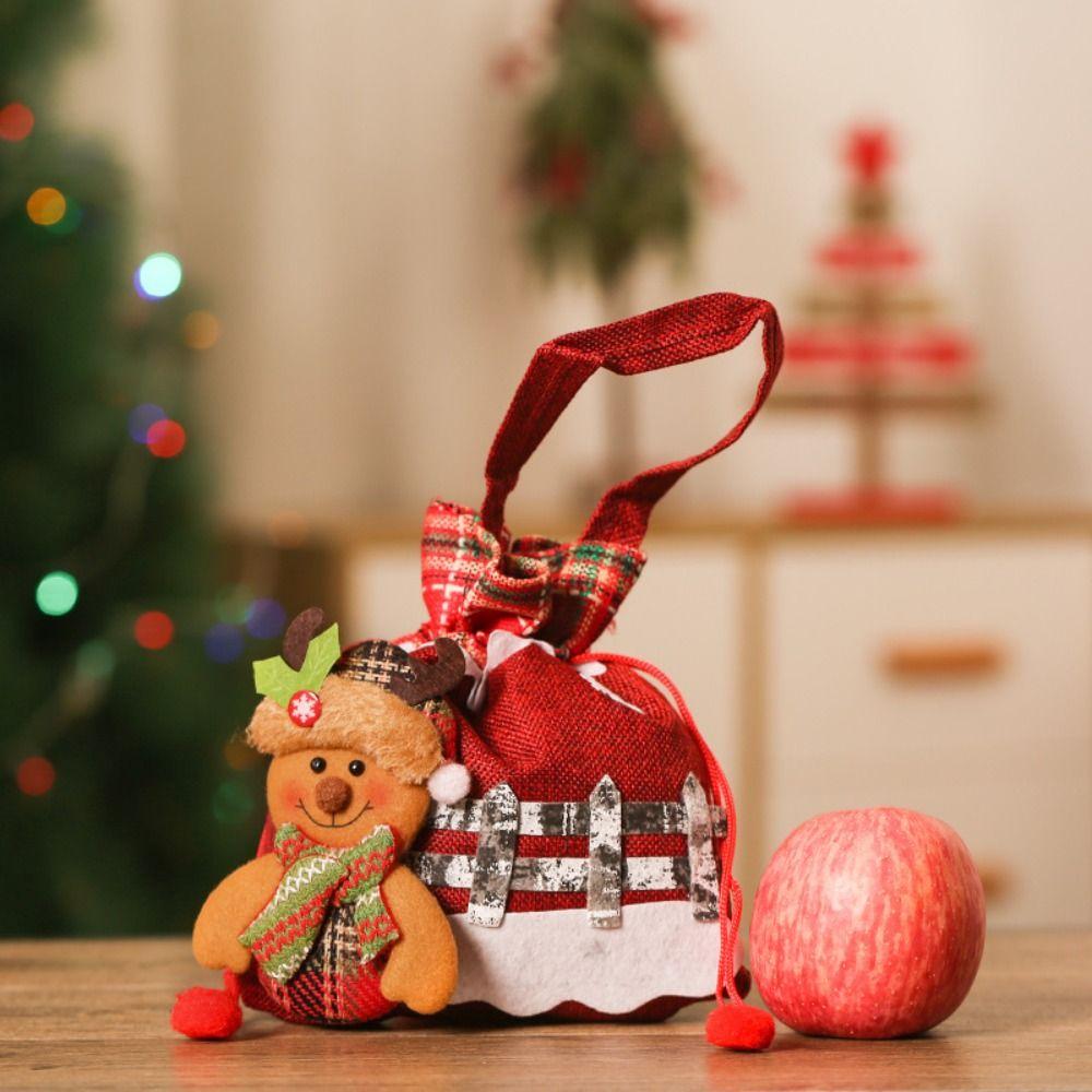 Santa Claus Christmas Gift Handbag Cloth Santa Claus Candy Bag Cute Xmas Drawstring Bag  Children's