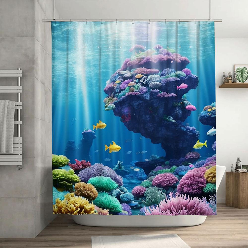3D Coral Sea Life Printed Shower Curtain Waterproof Decorative Home Bath Room Hanging Decorations Waterproof Bathroom Curtains