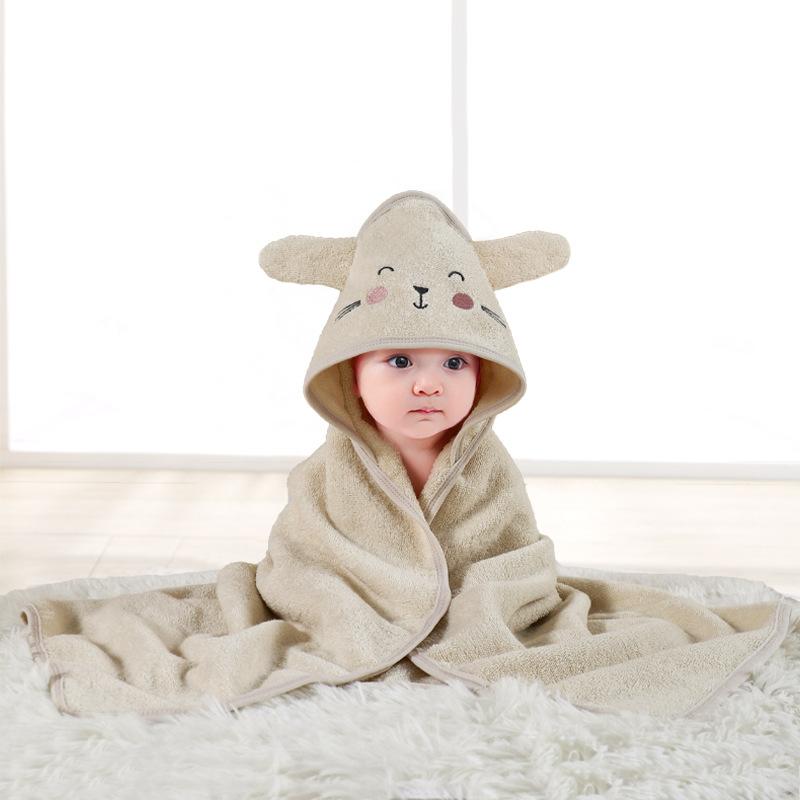 Baby Hooded Poncho Towel  Cotton Class  Bath Cloak with Cartoon Print Super Soft Highly Absorbent for Newborn Infants