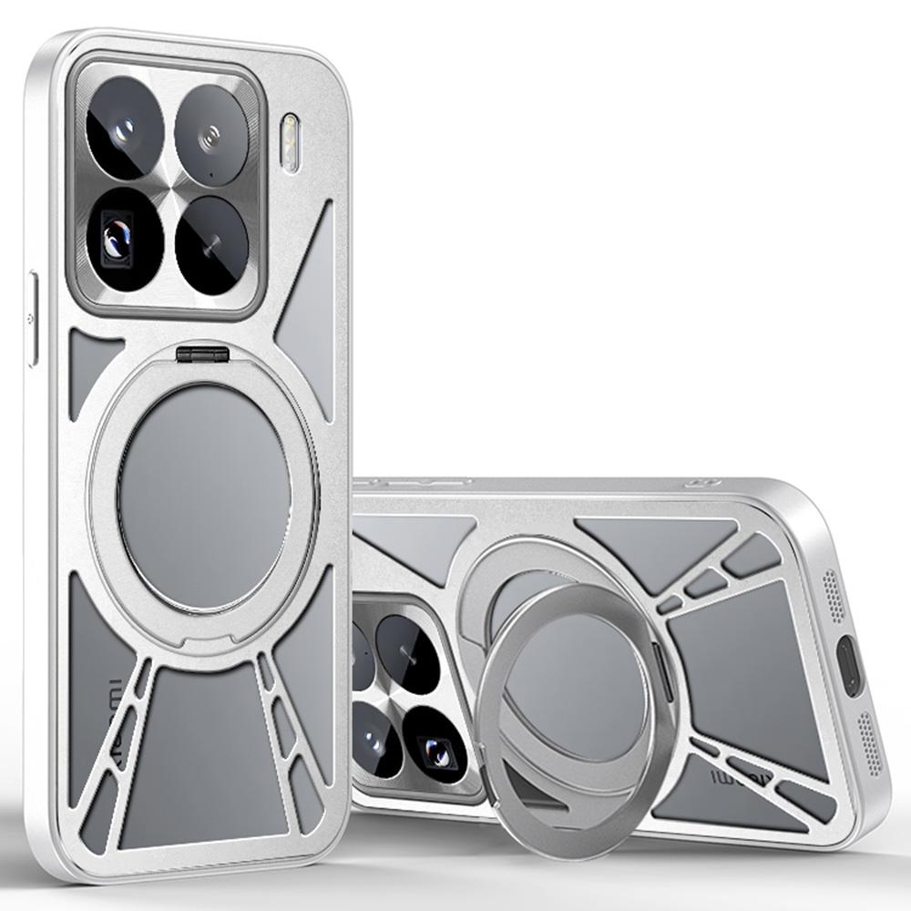 For Xiaomi 15 Pro Case Magnetic Kickstand Hollow Heat Dissipation Silicone+PC+Metal Bumper Phone Cover