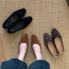 Flat Bottom Retro Suede Square Head Single Shoes Women's Shoes 2025 New Summer French Soft Sole Versatile Black Commuter Shoes
