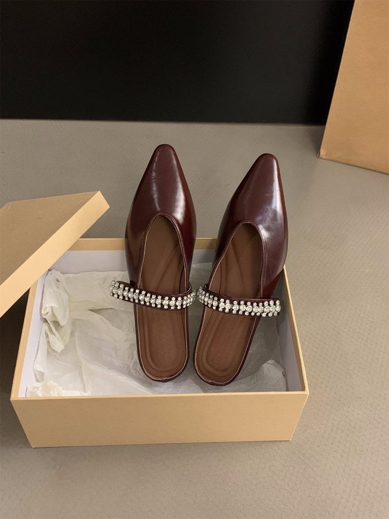 Inner Height-increasing Bag Head Half Slippers Women's Shoes Wear New Pointed Mary Jane Half-support Single Shoes