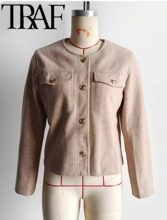 Women's European & American Style Pocket Decor Short Cardigan for Autumn & Spring