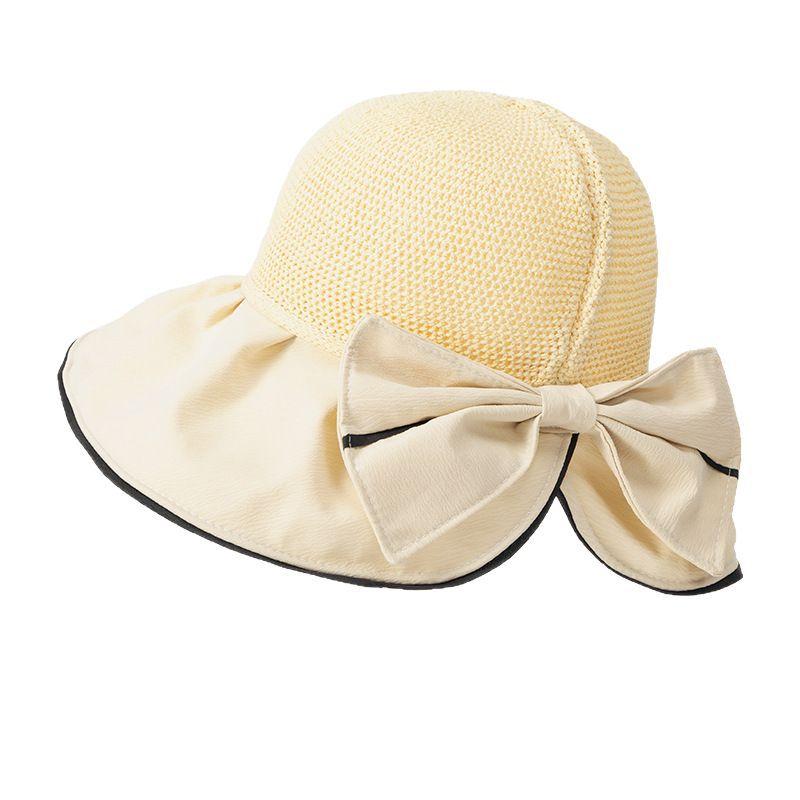 New Portable Bow Big Edge Hat Women's Foldable Sunscreen Hat Beach Sun Hat Breathable Versatile Fisherman Hat