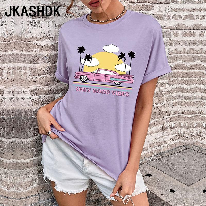 

Женская мода, летние футболки и топы с короткими рукавами и круглым вырезом с принтом