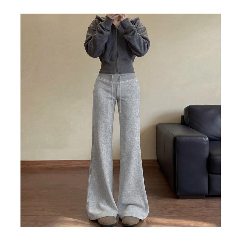 Micro-pull Sweatpants Women's Spring and Autumn Models New High-waisted and Thin Flared Pants Casual Sweater Pants
