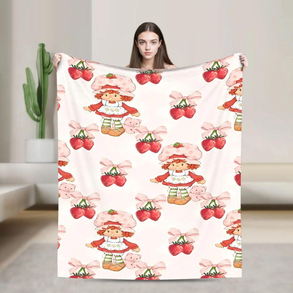 Strawberry Shortcake Warm Plush Throw Blanket for Students Soft Flannel Bedspread Funny Couch Bed Cover Perfect for Sofa or Bed