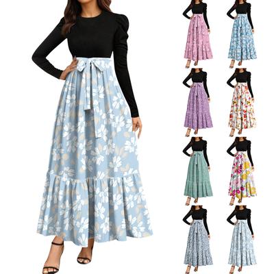 Women's Floral Print High Waist Fashionable And Elegant Dress