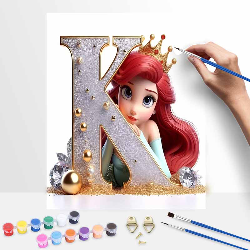 Disney Mermaid Letter K DIY Oil Painting Kits Hand Painting Home Decor Craft Gift Ideas Wall Art Modern Princess Sparkle Painting Decor