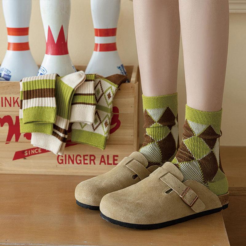 Designer Double Needle Double Road Women'S Cotton Socks Fashion Versatile Medium Tube Socks Striped Tide Socks