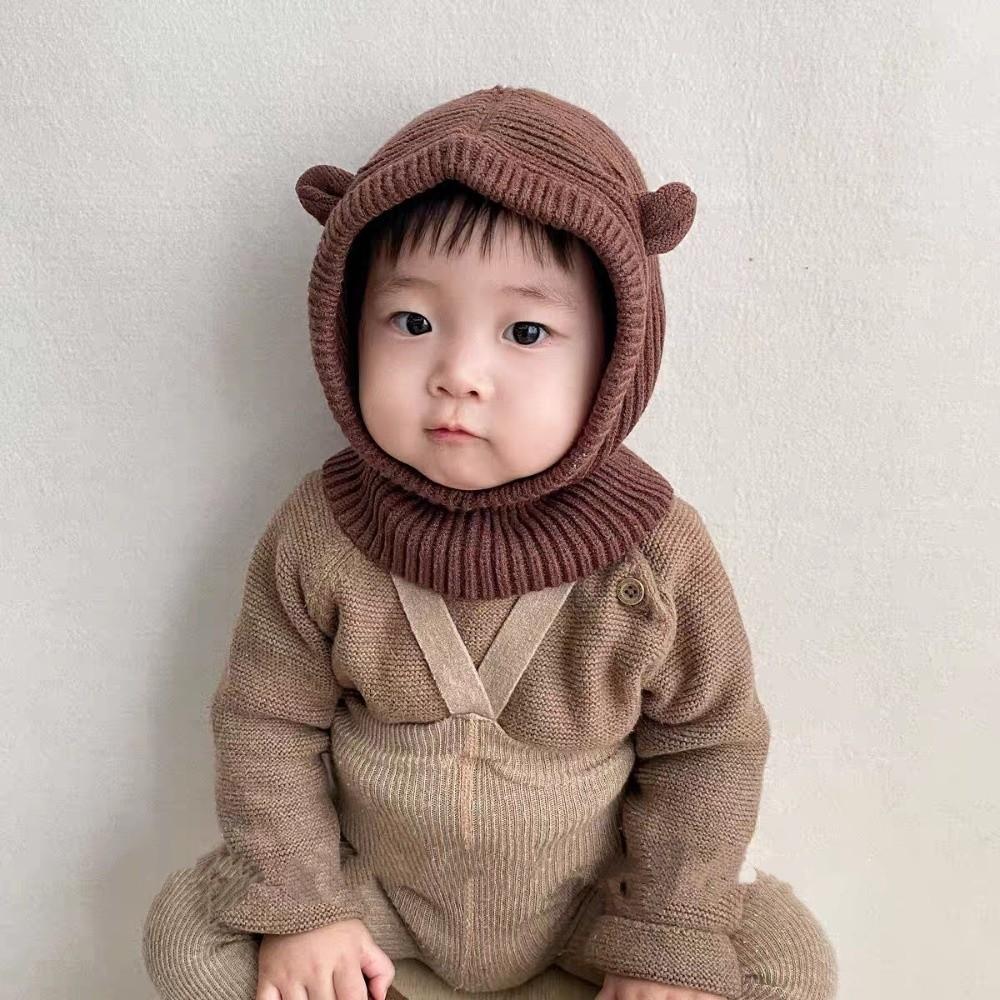 Solid Color Knitted Balaclava Hat Hood Children Windproof Cap Soft Winter Ear Protection Cap  Boy
