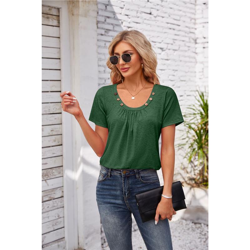 

Женская футболка с квадратным вырезом, сборками и свободного кроя, весна/лето 2024 L