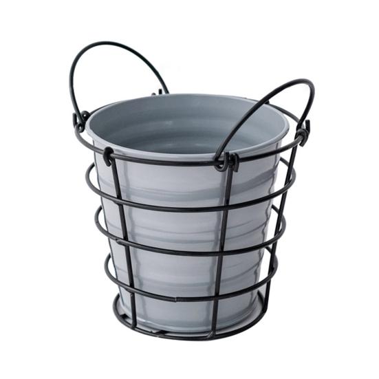 Storage Bucket with Iron Frame Hanging Planter Basket Balcony Flower Pot Hanger Home Decoration Vase with Handle for Living Room Courtyard