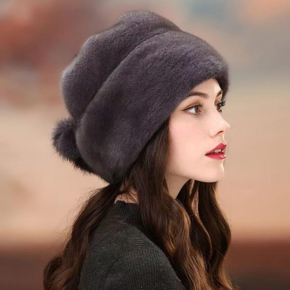 New Imitation Mink Leather Hat Women's Winter Imitation Fur Fashion Ear Protection Fluffy Warm Headhat Women's Hat