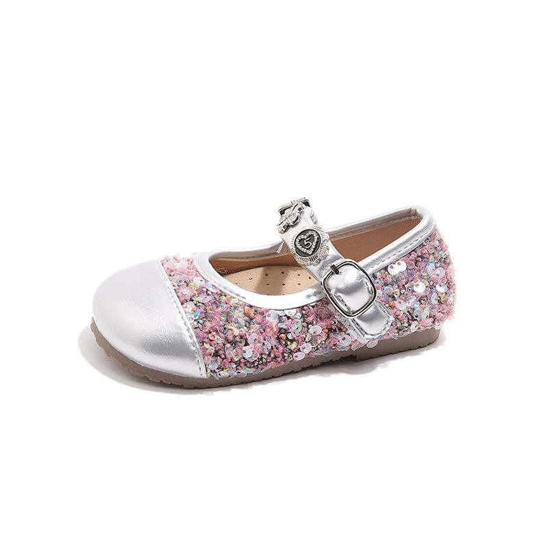 Girls Mary Janes Round Toes Sweet Kids Dance Shoes Ins Trendy Pu Leather Soft Sole 2025 New Girls Princess Shoes Shiny Sequins