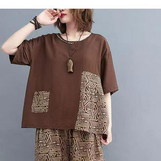 2026 Summer Women's Slimming Suit: Loose Top & Printed Nine-Point Pants Plus Size Two-Piece Set