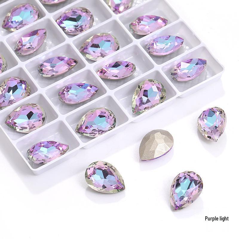 High-Grade K9 Teardrop Rhinestone DIY Jewelry Accessory - Silver-Plated Base with Irregular Crystal Glass Drill, Pointed Bottom