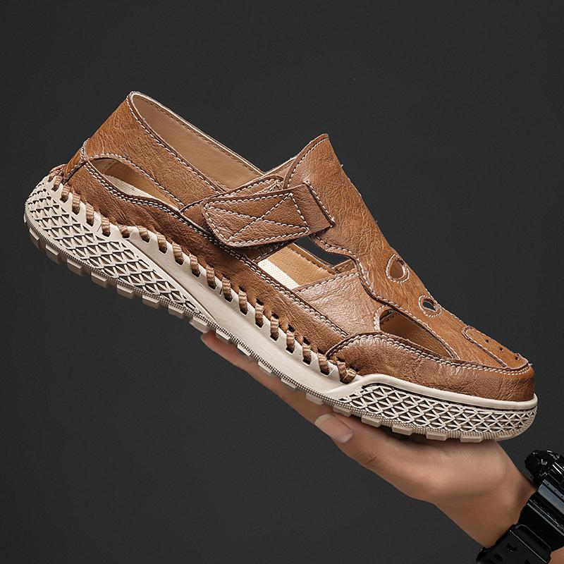 Fashion Male Casual Leather Summer Shoes Versatile Men's Sandals Durable Handmade Stitching Besch Shoes Non Slip Roma Footwear Sandals