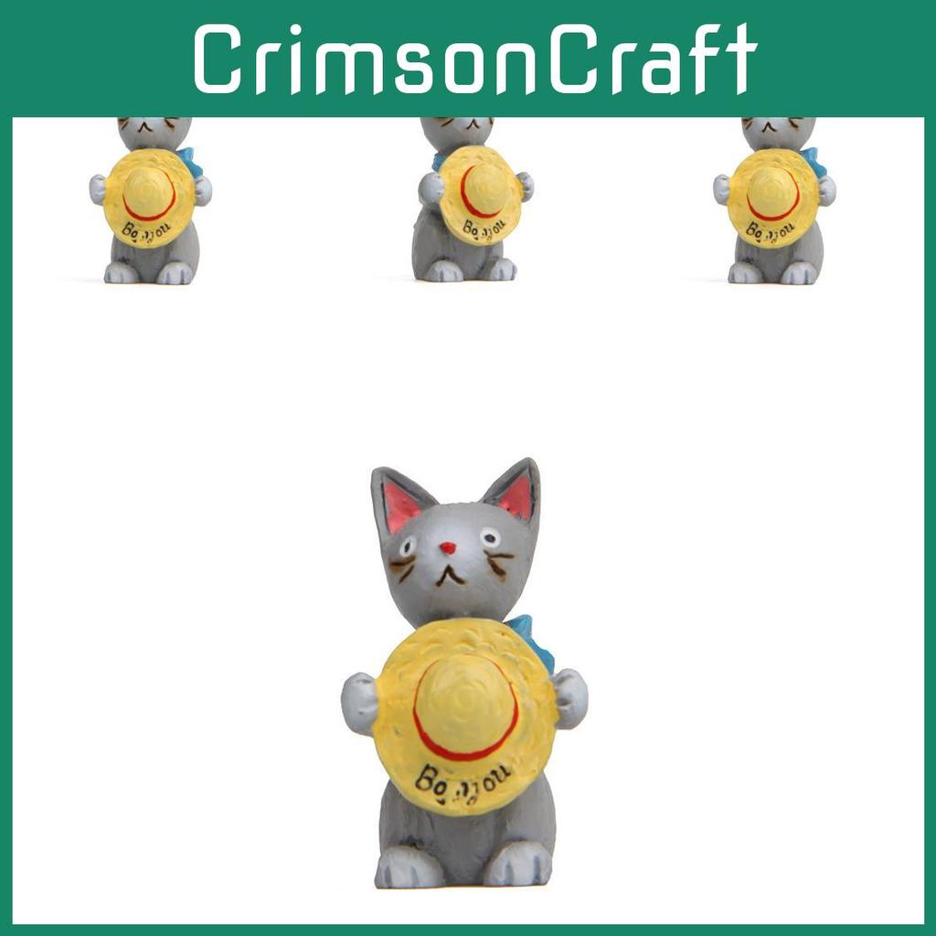 Resin Standing Cat Holding Straw Hat Ornament For Home Decor And Photography Props
