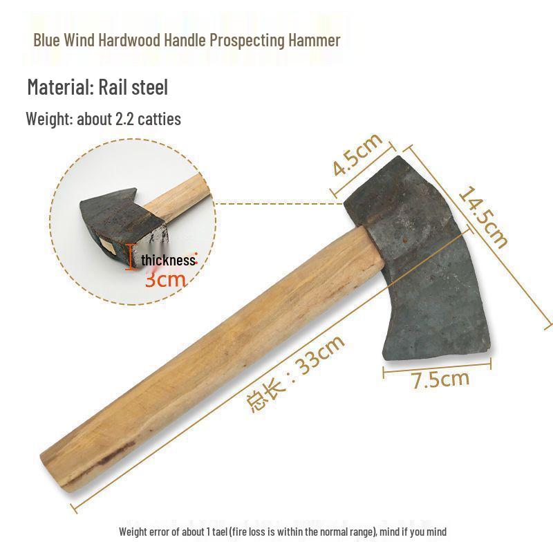 Mason's Hammer Set: Square and Flat Head, Pointed Head, Forged Iron, Round Head for Mining.