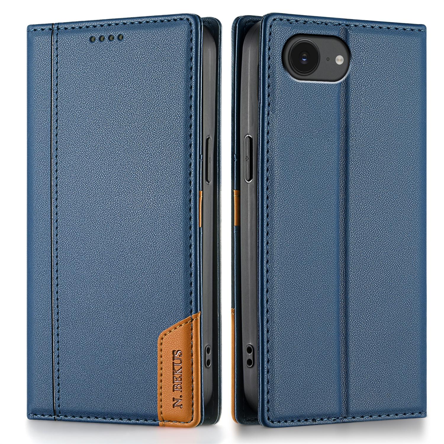 

N.BEKUS P3 For iPhone 16e Case RFID Blocking Wallet Stand PU Leather Flip Phone Cover Blue