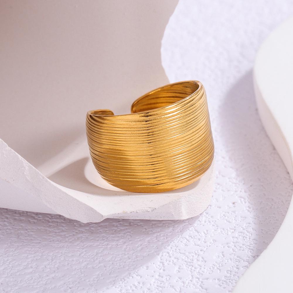 Stylish Geometric Wide Band Titanium Steel Open Ring
