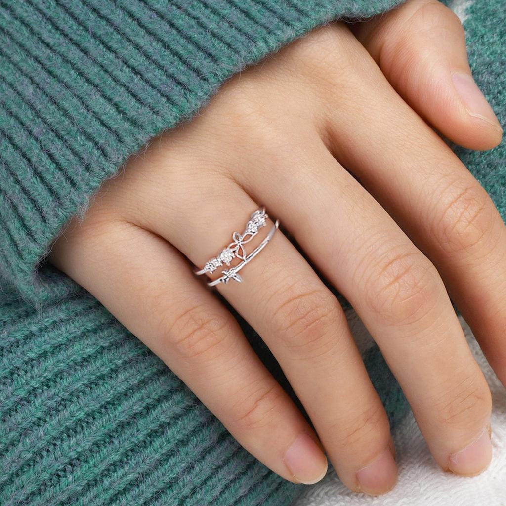 Women's Small Fresh Diamond Butterfly Finger Ring With Adjustable Opening