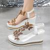 Fashion Fashion Crystals Womens Shoes Butterfly Wedges Sandals Women Summer Chunky Platform Elastic Band Sandles Woman Pearls High Heels