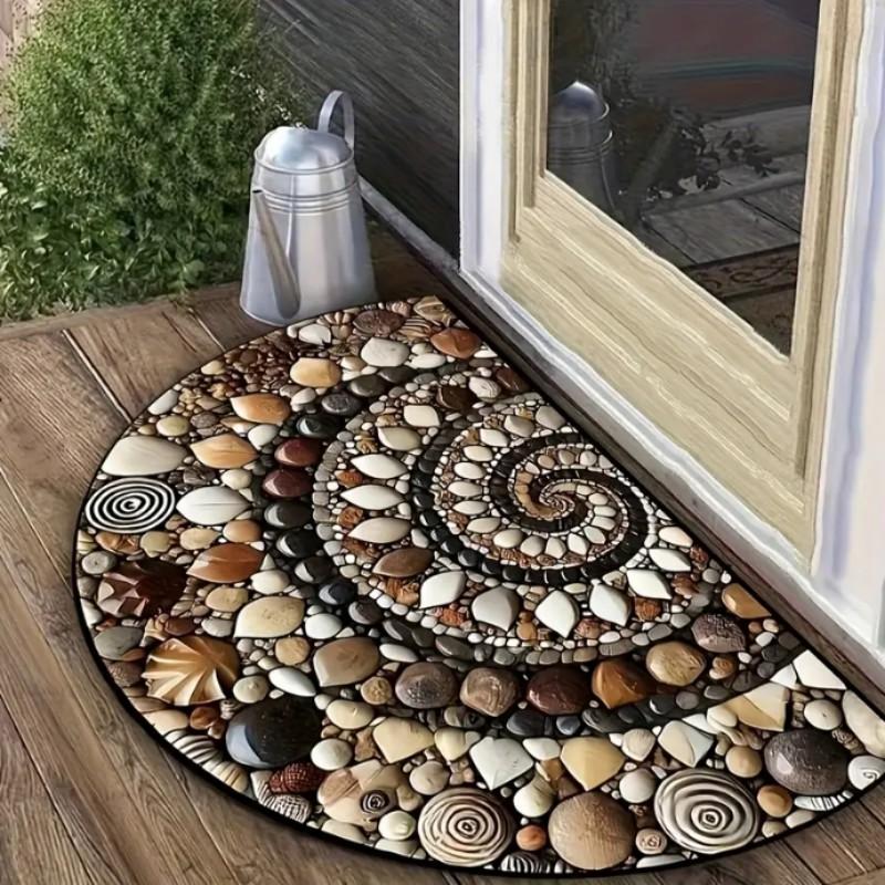 

American-Style Vintage Pebble Semi-Circular Carpet With Spiral Pattern And Anti-Slip Design For Entrance Decoration 50X80CM(1.6X2.6FT