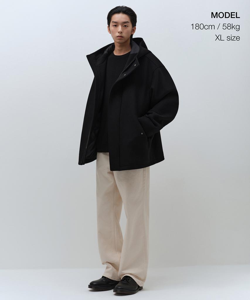 Musinsa Standard Wool Blend Oversized Hooded Short Coat [Black]