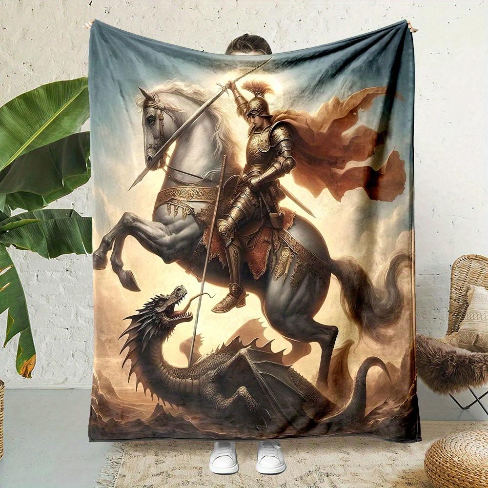 Cozy Flannel Throw Blanket with Epic Dragon Battle Print - Soft, Reversible, All-Season Comfort for Couch, Bed, Office, and Trav 130x150cm