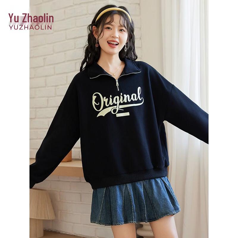 Yuzhaolin Women s Polo Collar Zipper Letter Print Sweatshirt M
