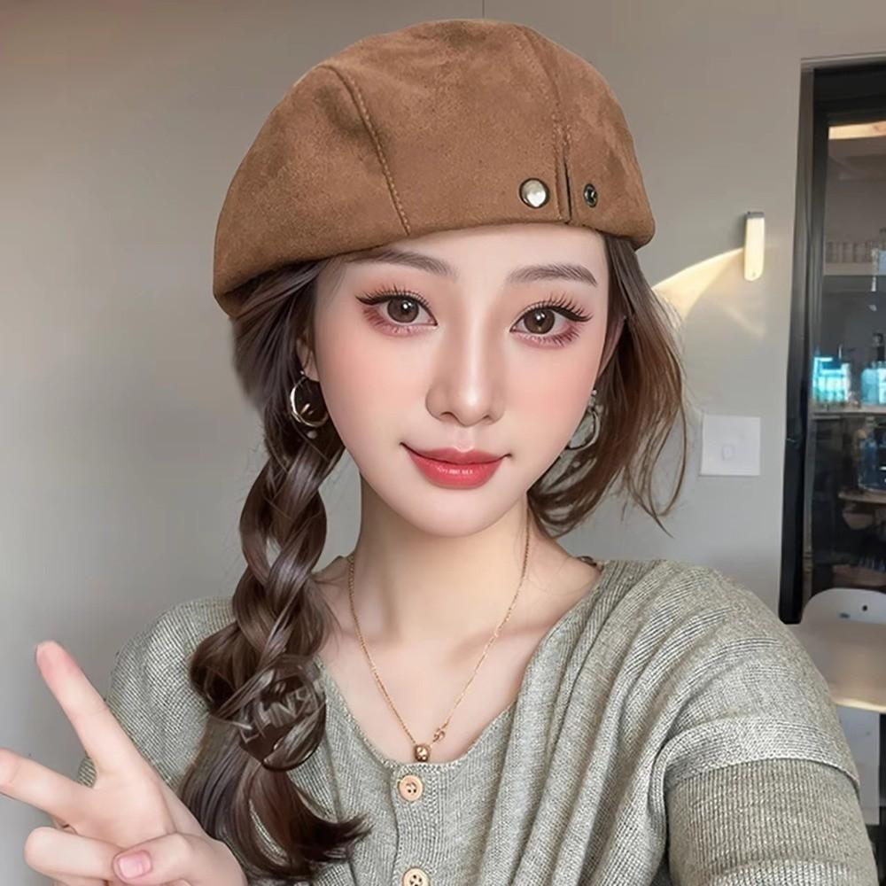 Solid Color Beret Hat Warm Peaked Caps New Forward Cap  Autumn