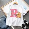 New Capybara Kids T-shirt Cute Cartoon Capibara A-Z Letter Cotton Tee Shirt Girls Summer Short Sleeve Tops Child Clothes Gifts
