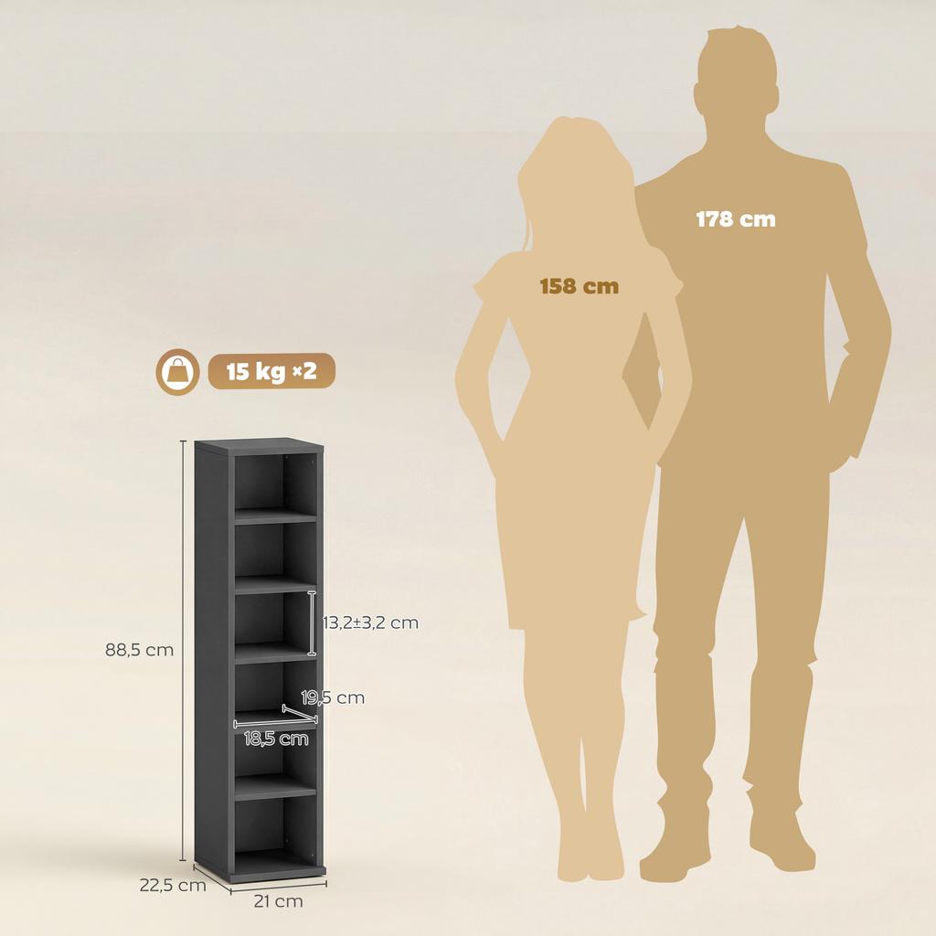 Set di 2 Scaffalature Espositive per CD a Torre con Ripiani Regolabili, Nero